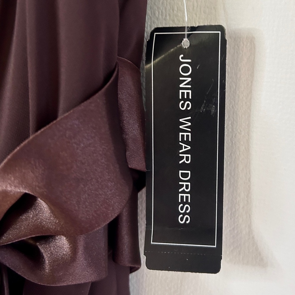 NWT JONES WEAR Babydoll Brown Chiffon Midi Dress Cocktail Fairy Y2K Formal Sz 14 - Picture 2 of 15